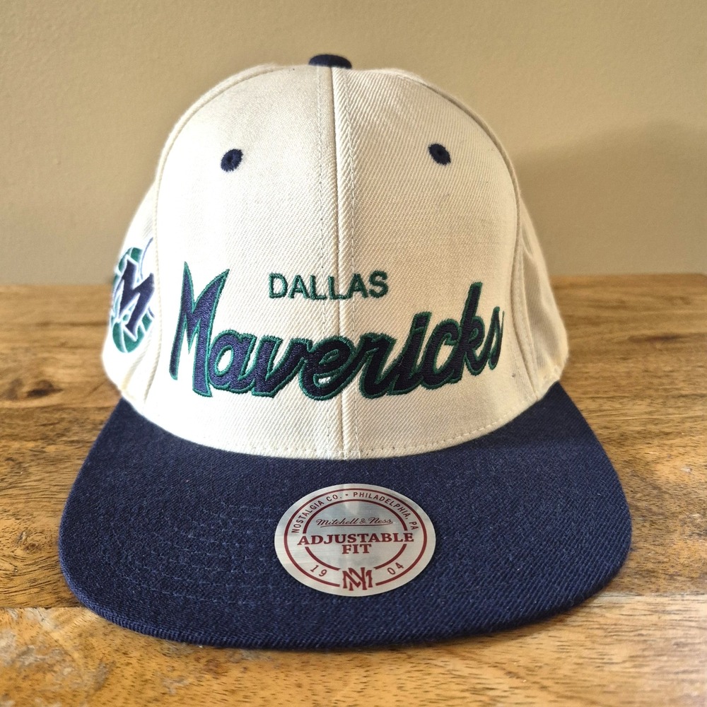 Mitchell & Ness Dallas Mavericks Beige & Blue Canvas Adjustable Snapback Hat Cap